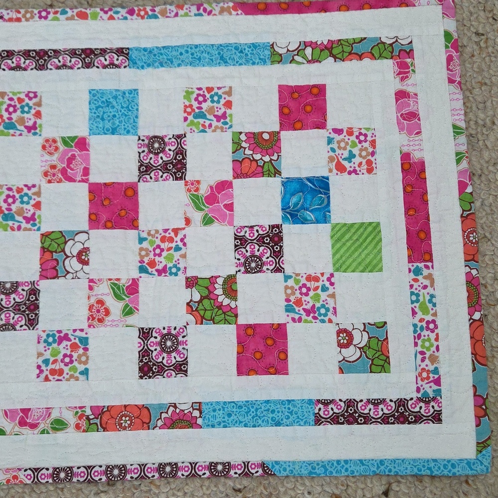 Handmade Quilted Patchwork Table Runner Bright Florals - Picture 3 of 4